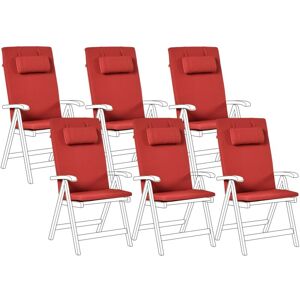 Beliani - Set of 6 Outdoor Seat/Back Cushions Padded with Headrest Pad Red Java/Amantea Premium Beliani - Set of 6 Outdoor Seat/Back Cushions Padded with Headrest Pad Red Java/Amantea Premium
