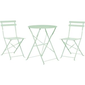 BELIANI Outdoor Patio 3 Piece Bistro Set Mint Green Steel Round Table and Chairs Fiori - Green