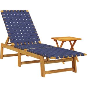 Sun Lounger with Table Dark Blue Solid Wood Acacia and Fabric vidaXL Sun Lounger with Table Dark Blue Solid Wood Acacia and Fabric vidaXL