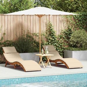 vidaXL Garden Lounge Set with 2 Brown Beige Acacia Wood Folding Loungers - Garden Furniture vidaXL Garden Lounge Set with 2 Brown Beige Acacia Wood Folding Loungers - Garden Furniture