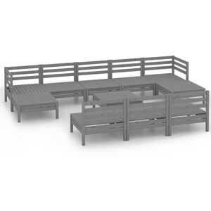 Vidaxl - 11 Piece Garden Lounge Set Grey Solid Wood Pine Vidaxl - 11 Piece Garden Lounge Set Grey Solid Wood Pine