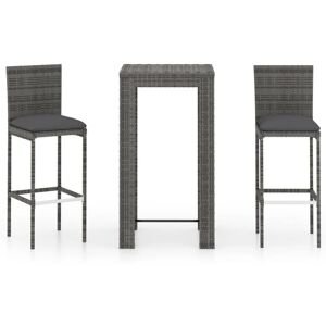 3 Piece Garden Bar Set with Cushions Poly Rattan Grey vidaXL 3 Piece Garden Bar Set with Cushions Poly Rattan Grey vidaXL