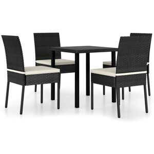 Vidaxl - 5 Piece Outdoor Dining Set with Cushions Poly Rattan Black Vidaxl - 5 Piece Outdoor Dining Set with Cushions Poly Rattan Black