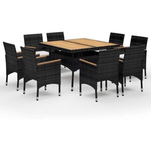 Vidaxl - 9 Piece Garden Dining Set Poly Rattan and Solid Wood Black Vidaxl - 9 Piece Garden Dining Set Poly Rattan and Solid Wood Black