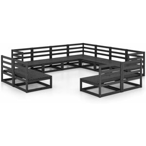 Vidaxl - 11 Piece Garden Lounge Set Black Solid Pinewood Vidaxl - 11 Piece Garden Lounge Set Black Solid Pinewood