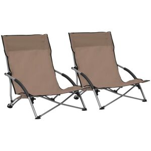 Folding Beach Chairs 2 pcs Taupe Fabric vidaXL Folding Beach Chairs 2 pcs Taupe Fabric vidaXL