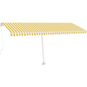 vidaXL Manual Retractable Awning with LED 500x350 cm Yellow and White Outdoor - Awning vidaXL Manual Retractable Awning with LED 500x350 cm Yellow and White Outdoor - Awning