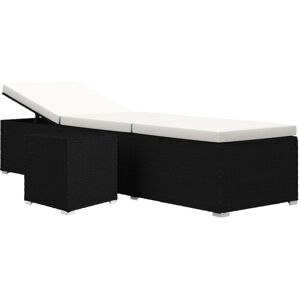 Vidaxl - Sun Lounger with Cushion and Tea Table Poly Rattan Black Vidaxl - Sun Lounger with Cushion and Tea Table Poly Rattan Black