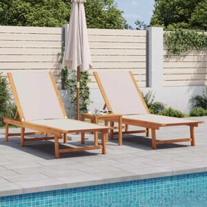Vidaxl - Sun Loungers 2 pcs with Table Grey Solid Wood Acacia and Textilene Vidaxl - Sun Loungers 2 pcs with Table Grey Solid Wood Acacia and Textilene