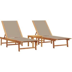 Sun Loungers 2 pcs with Table Taupe Solid Wood Acacia and Textilene vidaXL Sun Loungers 2 pcs with Table Taupe Solid Wood Acacia and Textilene vidaXL