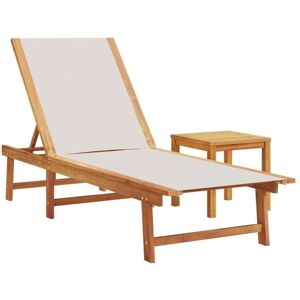 Vidaxl - Sun Lounger with Table Grey Solid Wood Acacia and Textilene Vidaxl - Sun Lounger with Table Grey Solid Wood Acacia and Textilene