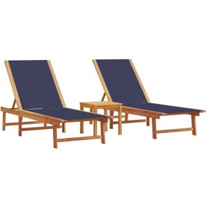 Vidaxl - Sun Loungers 2 pcs with Table Blue Solid Wood Acacia and Textilene Vidaxl - Sun Loungers 2 pcs with Table Blue Solid Wood Acacia and Textilene
