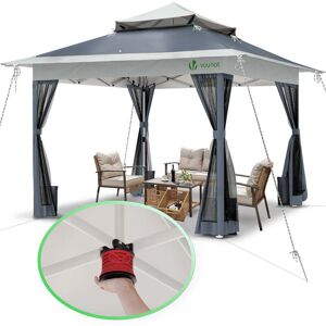 VOUNOT 3.6x3.6m Pop Up Gazebo w/Central Lock System Mesh Sides Double Roof Grey VOUNOT 3.6x3.6m Pop Up Gazebo w/Central Lock System Mesh Sides Double Roof Grey