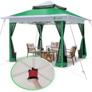 VOUNOT 3.6x3.6m Pop Up Gazebo w/Central Lock System Mesh Side Double Roof Green VOUNOT 3.6x3.6m Pop Up Gazebo w/Central Lock System Mesh Side Double Roof Green