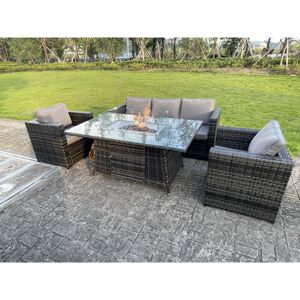 Fimous PE Wicker 5 Seater Rattan Garden Furniture Gas Fire Pit Table Gas Heater Sets Lounge Sofa Set With Chair Clear Tempered Glass Fimous PE Wicker 5 Seater Rattan Garden Furniture Gas Fire Pit Table Gas Heater Sets Lounge Sofa Set With Chair Clear Tempered Glass