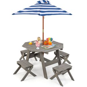 Costway - Wooden Octagon Table Set Kids Outdoor Toddler Wooden Picnic Table w/Umbrella Costway - Wooden Octagon Table Set Kids Outdoor Toddler Wooden Picnic Table w/Umbrella