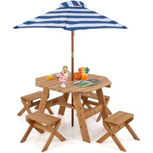 Costway - Wooden Octagon Table Set Kids Outdoor Toddler Wooden Picnic Table w/Umbrella Costway - Wooden Octagon Table Set Kids Outdoor Toddler Wooden Picnic Table w/Umbrella