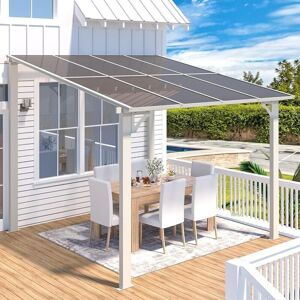 YODOLLA 2.4m x 2.4m Aluminium Gazebo,Wall-Mounted Awning Gazebo,Lean to Pergola,Hardtop Roof Heavy Duty Metal Pergola for Outdoor Garden, White YODOLLA 2.4m x 2.4m Aluminium Gazebo,Wall-Mounted Awning Gazebo,Lean to Pergola,Hardtop Roof Heavy Duty Metal Pergola for Outdoor Garden, White