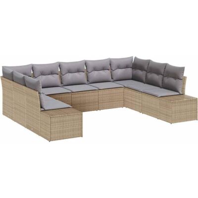 Beige Garden Sofa Set - 9-Piece Outdoor Rattan Furniture Beige Garden Sofa Set - 9-Piece Outdoor Rattan Furniture