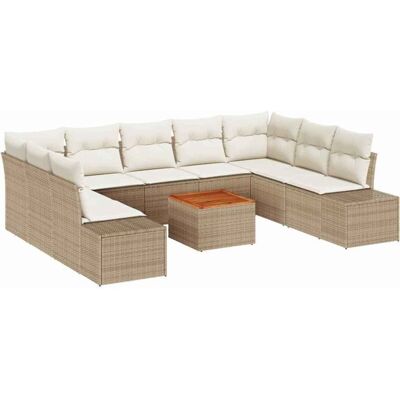 Beige Rattan Garden Sofa Set - Garden Furniture 10 Pieces Beige Rattan Garden Sofa Set - Garden Furniture 10 Pieces