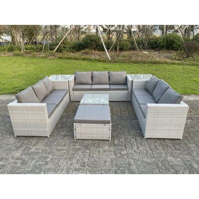Fimous 10 Seater Light Grey Wicker Garden Furniture Set Fimous 10 Seater Light Grey Wicker Garden Furniture Set