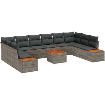 VidaXL Garden Sofa Set 11-Piece Gray Polyrattan Acacia VidaXL Garden Sofa Set 11-Piece Gray Polyrattan Acacia