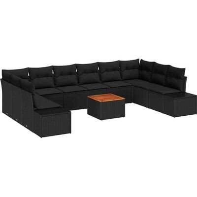 vidaXL 11-Piece Garden Sofa Set - Natural Rattan, Black, Outdoor vidaXL 11-Piece Garden Sofa Set - Natural Rattan, Black, Outdoor
