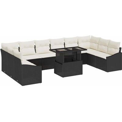 Vidaxl Garden Sofa Set - 11-Piece Modern Weatherproof Black Poly-Rattan Lounge Vidaxl Garden Sofa Set - 11-Piece Modern Weatherproof Black Poly-Rattan Lounge