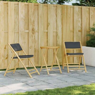 3 Piece Folding Bistro set with Dark Grey Cushions Bamboo Vidaxl 3 Piece Folding Bistro set with Dark Grey Cushions Bamboo Vidaxl