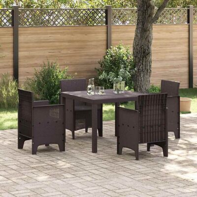 VidaXL - 5-Piece Brown Poly Rattan Garden Set - Brown VidaXL - 5-Piece Brown Poly Rattan Garden Set - Brown