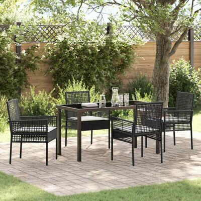 VidaXL - 5-Pc Garden Dining - Black - Rattan - Garden Set VidaXL - 5-Pc Garden Dining - Black - Rattan - Garden Set