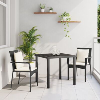 vidaXL Garden Dining Set - 3 Piece, Black, Cushions - Garden Furniture vidaXL Garden Dining Set - 3 Piece, Black, Cushions - Garden Furniture