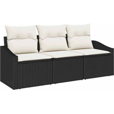 VidaXl Modern Garden Sofa Set - Black Rattan - 3 Pieces VidaXl Modern Garden Sofa Set - Black Rattan - 3 Pieces