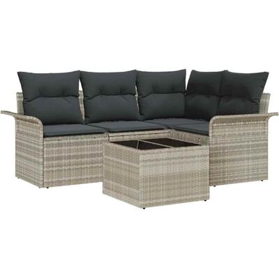 Light Grey Garden Sofa Set - Weather-Resistant Poly Rattan - 5 Pieces Light Grey Garden Sofa Set - Weather-Resistant Poly Rattan - 5 Pieces