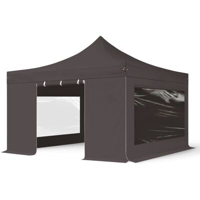 TOOLPORT 4x4m Pop Up Gazebo PROFESSIONAL Aluminium 40 mm, incl. Sidewalls with Panorama Windows, dark grey High Performance Polyester approx. 400g/m² TOOLPORT 4x4m Pop Up Gazebo PROFESSIONAL Aluminium 40 mm, incl. Sidewalls with Panorama Windows, dark grey High Performance Polyester approx. 400g/m²