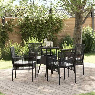 VidaXL Garden Dining Set - Black Poly-rattan, 5 Pieces VidaXL Garden Dining Set - Black Poly-rattan, 5 Pieces