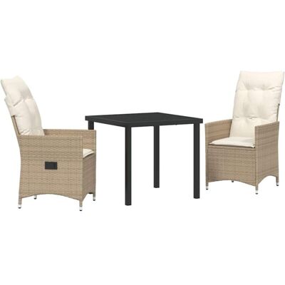 vidaXL Garden 3-Piece Beige Rattan Dining Set - Garden Furniture vidaXL Garden 3-Piece Beige Rattan Dining Set - Garden Furniture