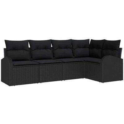 Home & Garden - Garden Sofa Set 5 pcs Black Poly Rattan Home & Garden - Garden Sofa Set 5 pcs Black Poly Rattan