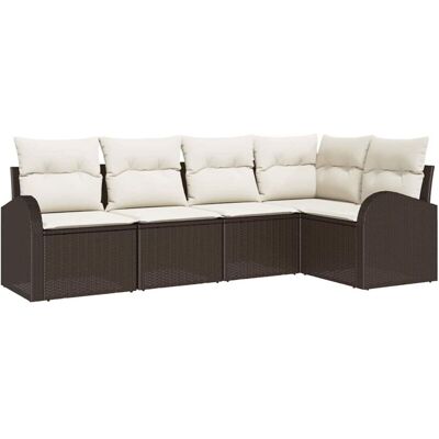 VidaXL 5-Piece Garden Sofa Set - Rattan Polyester - Brown VidaXL 5-Piece Garden Sofa Set - Rattan Polyester - Brown