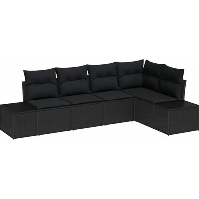 Vidaxl Garden Sofa Set - Modular Outdoor 5-Piece Black Poliratán Vidaxl Garden Sofa Set - Modular Outdoor 5-Piece Black Poliratán