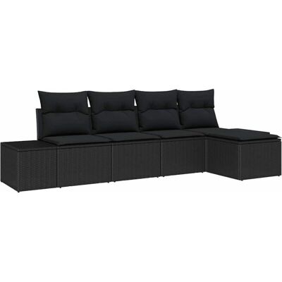 Vidaxl Garden Sofa Set - Modular Black Rattan 5-Piece with Cushions Vidaxl Garden Sofa Set - Modular Black Rattan 5-Piece with Cushions
