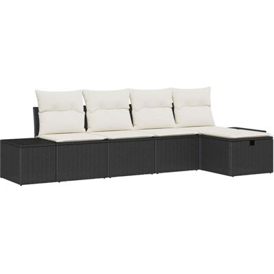 VIDAXL Garden Sofa Set - Black, 5-Piece, Cushions & Storage VIDAXL Garden Sofa Set - Black, 5-Piece, Cushions & Storage
