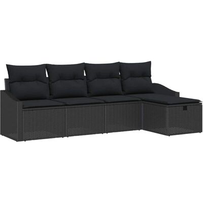 Generic - 5-Piece Poly Rattan Outdoor Set - Black - Cushions Generic - 5-Piece Poly Rattan Outdoor Set - Black - Cushions
