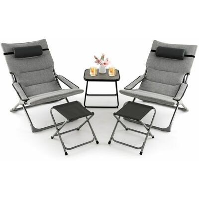COSTWAY 5pcs Patio Folding Sling Chair Set Ottoman Table Portable Headrest Outdoor Beach COSTWAY 5pcs Patio Folding Sling Chair Set Ottoman Table Portable Headrest Outdoor Beach
