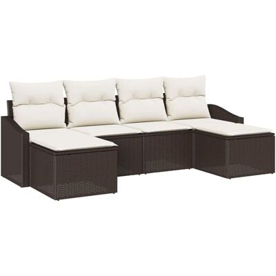 VIDAXL Garden Dining Set 6-Piece Brown Rattan & Cushions VIDAXL Garden Dining Set 6-Piece Brown Rattan & Cushions