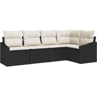 Vidyaxl - Garden 5-Piece Sofa Set with Cushions Black Rattan Polyester - Garden Sofa Set Vidyaxl - Garden 5-Piece Sofa Set with Cushions Black Rattan Polyester - Garden Sofa Set