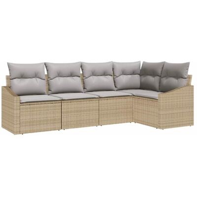 vidaXL Outdoor Sofa Set - 5 Pieces, Beige, Modern Design - Outdoor Sofa Set vidaXL Outdoor Sofa Set - 5 Pieces, Beige, Modern Design - Outdoor Sofa Set
