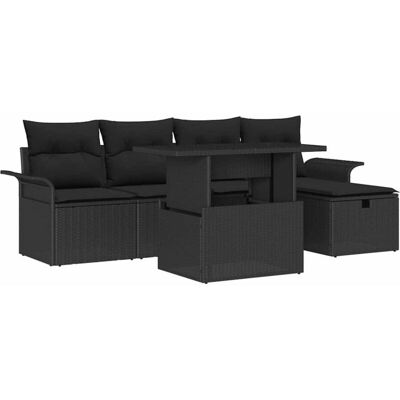 Unknown - 6-Piece Outdoor Sofa Set - Jet Black, Natural Rattan, 5 people - Garden furniture set Unknown - 6-Piece Outdoor Sofa Set - Jet Black, Natural Rattan, 5 people - Garden furniture set