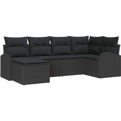 vidaXL Garden Sofa Set - 6 Pieces, Black, Polyester Cushions vidaXL Garden Sofa Set - 6 Pieces, Black, Polyester Cushions