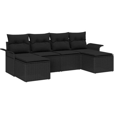 vidaXL Garden Sofa Set 6 Pieces Black Synthetic Rattan vidaXL Garden Sofa Set 6 Pieces Black Synthetic Rattan